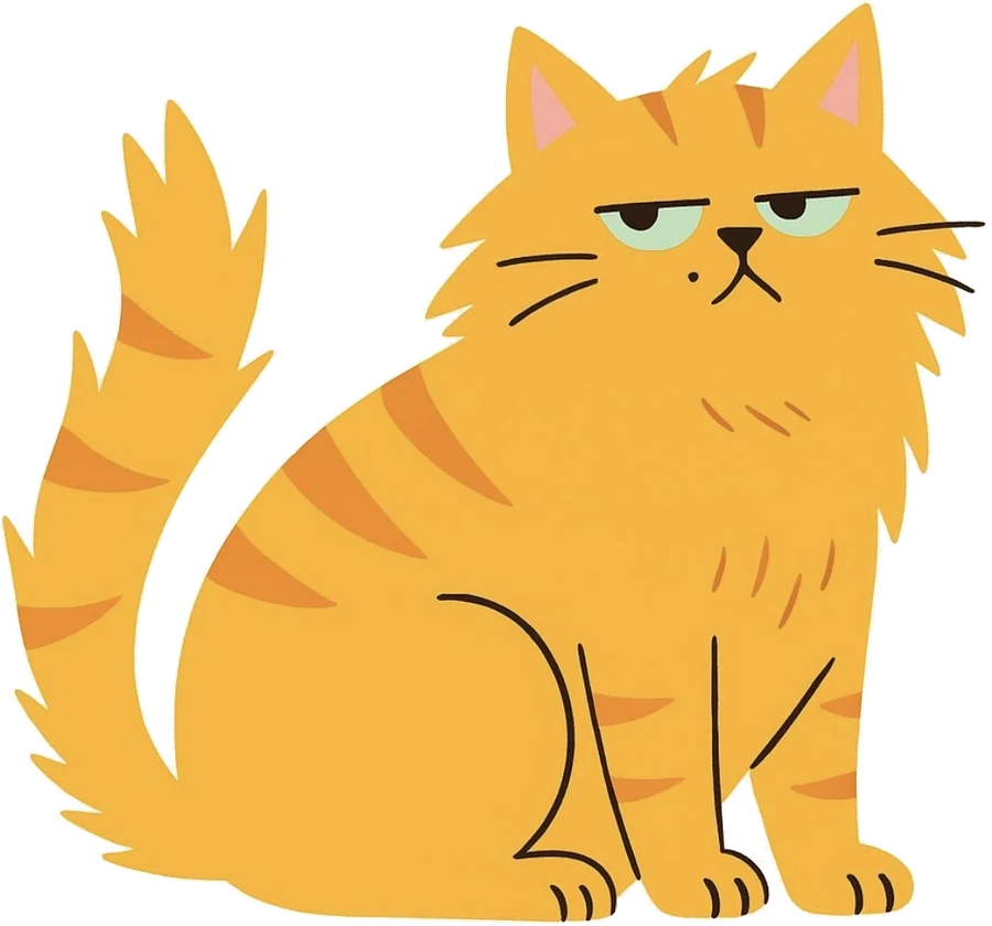 Ilustração de gato laranja, mascote do pet shop
