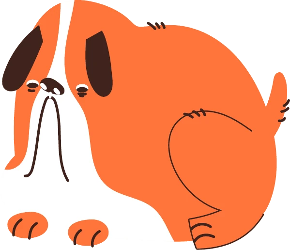 Ilustração de cão deitado e tranquilo, mascote da hospedagem